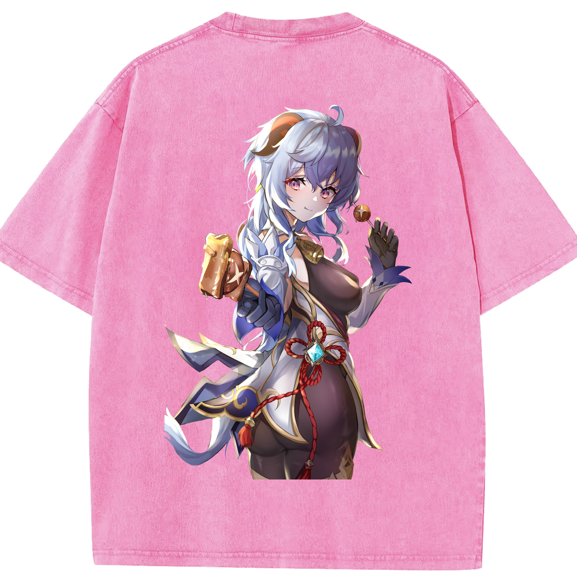 げんし神 甘雨 かんう genshin Ganyu 綿100% ヴィンテージ風 半袖Tシャツ（背面プリント）